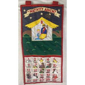 Fabric Advent Calendar Christmas Countdown Nativity Scene Vintage 12 Characters